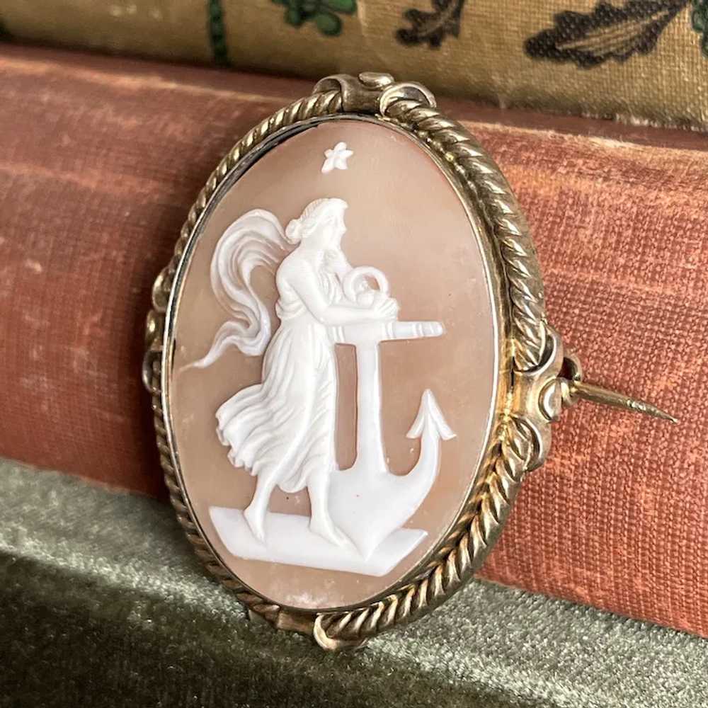 Victorian Shell Cameo Allegory of Hope Brooch - image 3