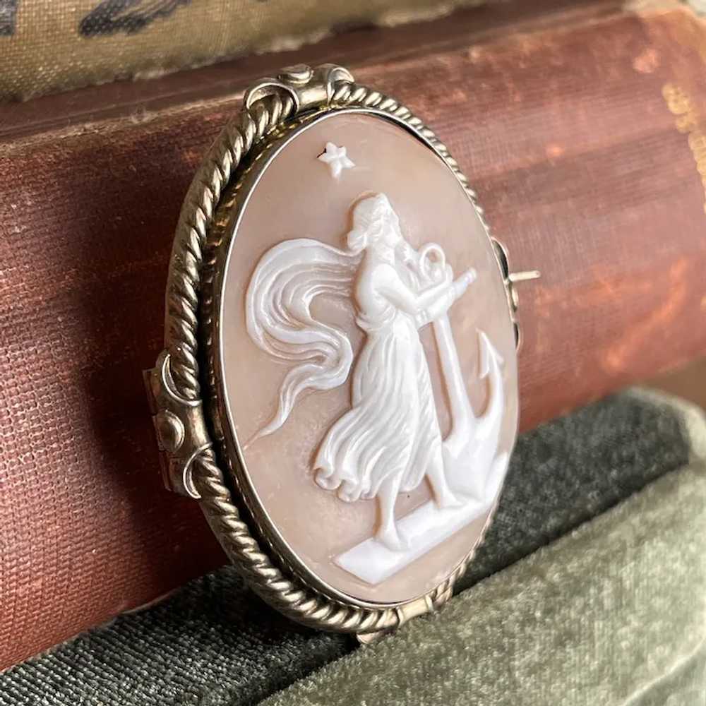 Victorian Shell Cameo Allegory of Hope Brooch - image 4