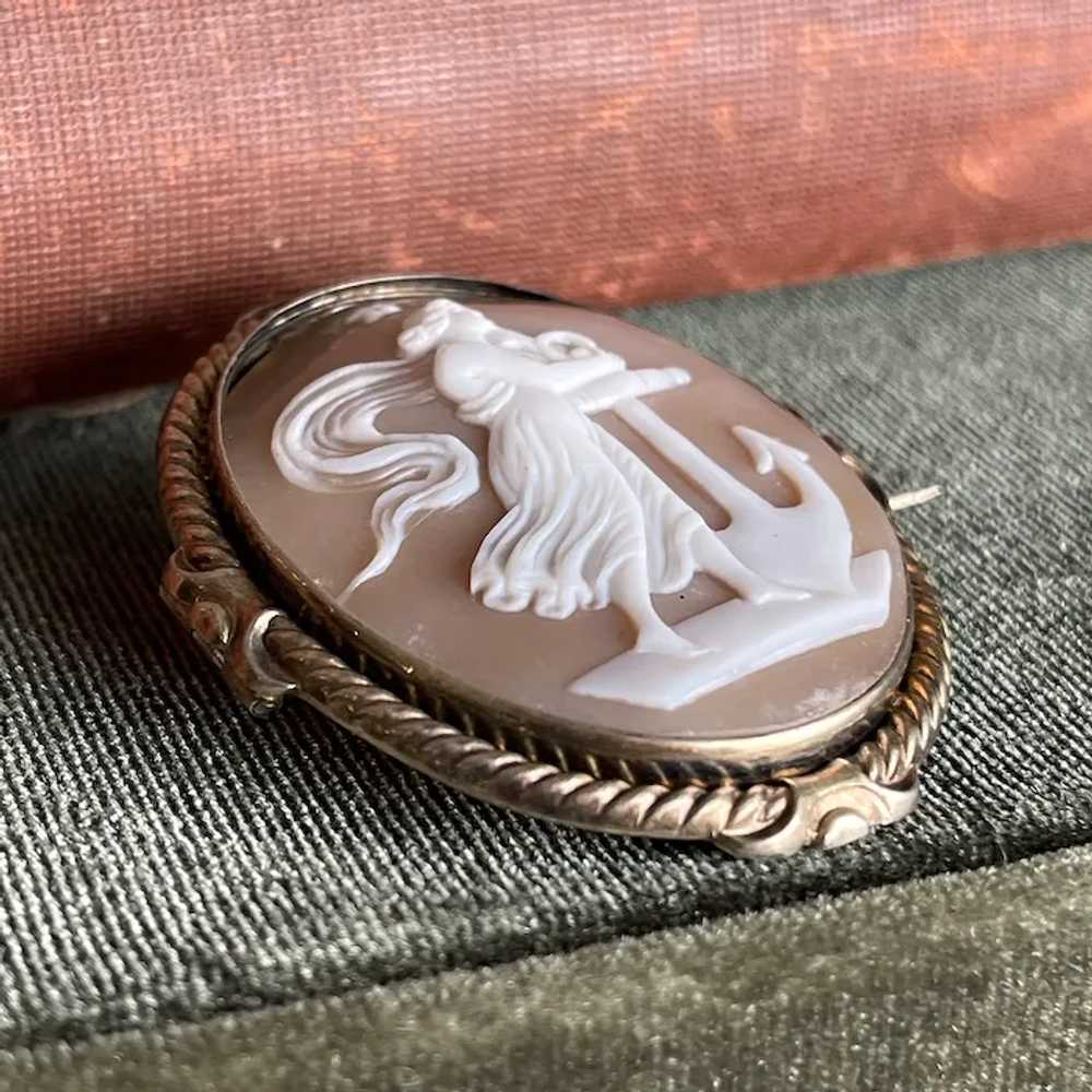 Victorian Shell Cameo Allegory of Hope Brooch - image 6