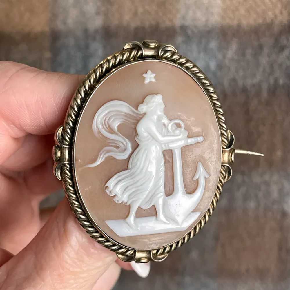 Victorian Shell Cameo Allegory of Hope Brooch - image 7