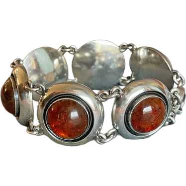 Mid-Century Danish Sterling Silver and Amber Brac… - image 1