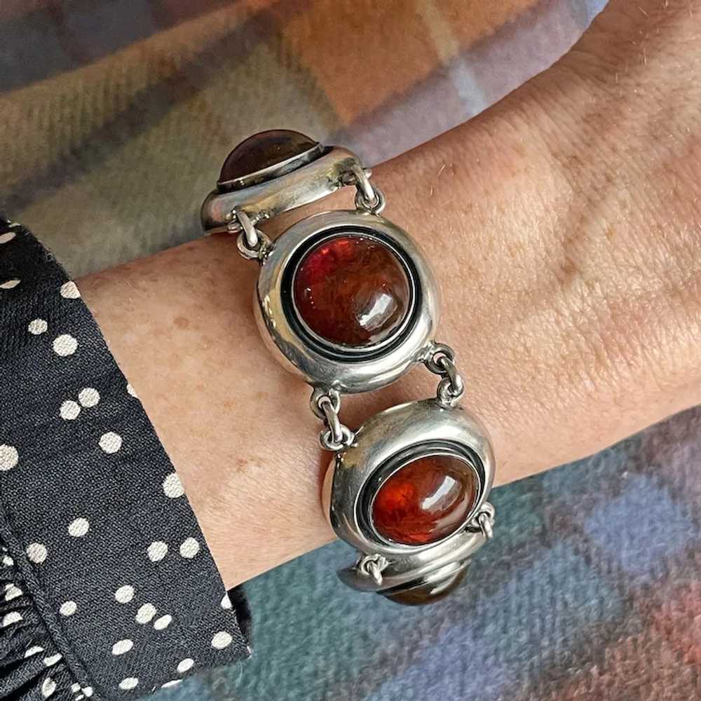 Mid-Century Danish Sterling Silver and Amber Brac… - image 2