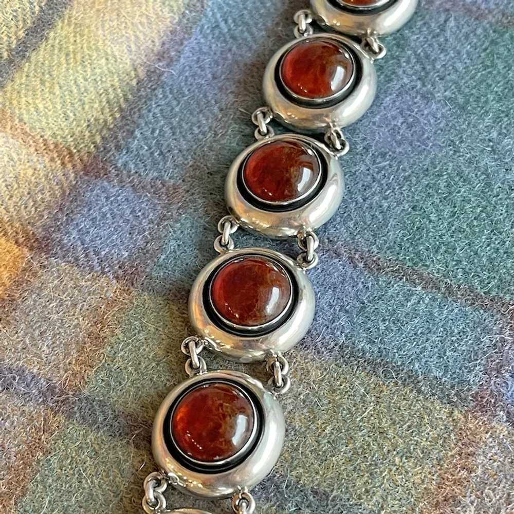 Mid-Century Danish Sterling Silver and Amber Brac… - image 3