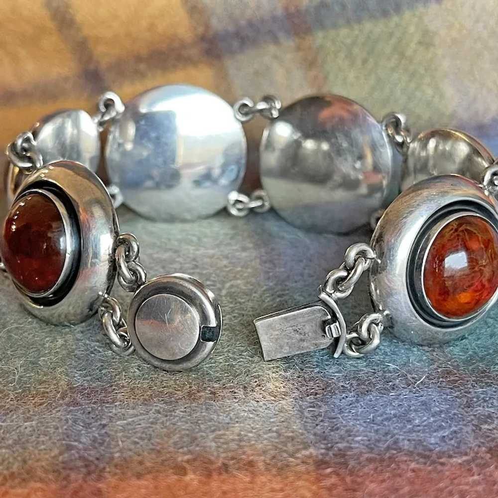 Mid-Century Danish Sterling Silver and Amber Brac… - image 4