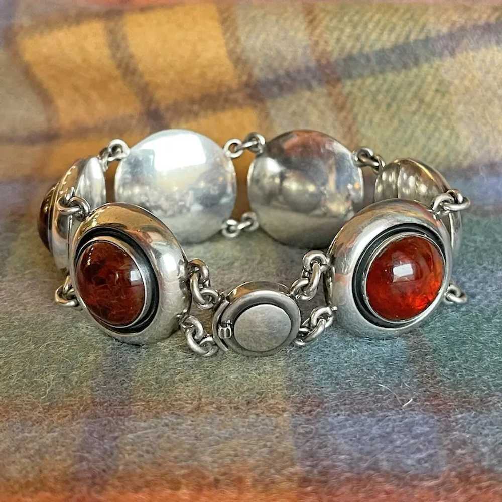 Mid-Century Danish Sterling Silver and Amber Brac… - image 7