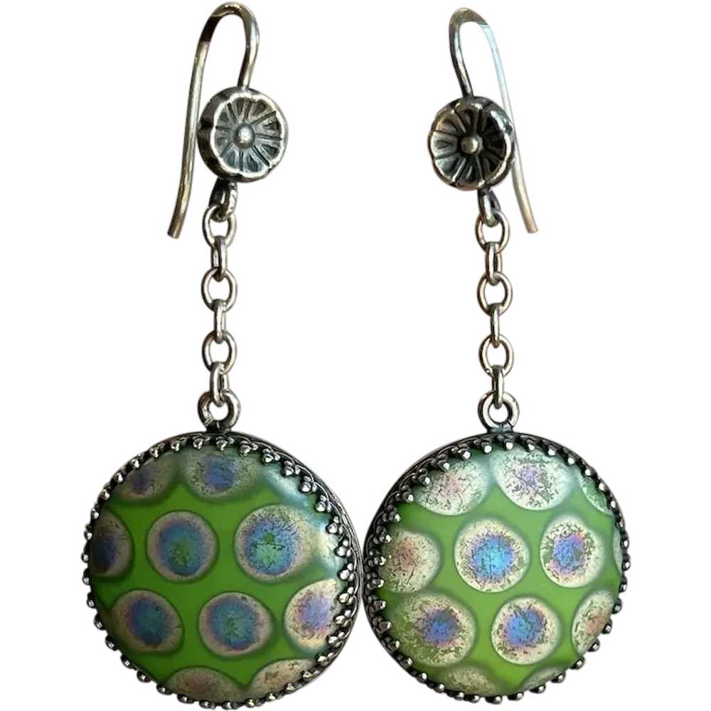 Antique Arts and Crafts English Art Glass Earring… - image 1