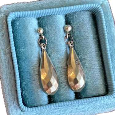 Antique English 9K Gold Faceted Drop Earrings, Cir