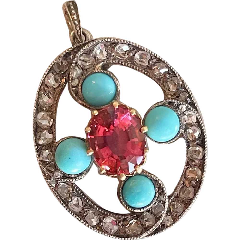 Victorian Tourmaline, Persian Turquoise, and Diam… - image 1