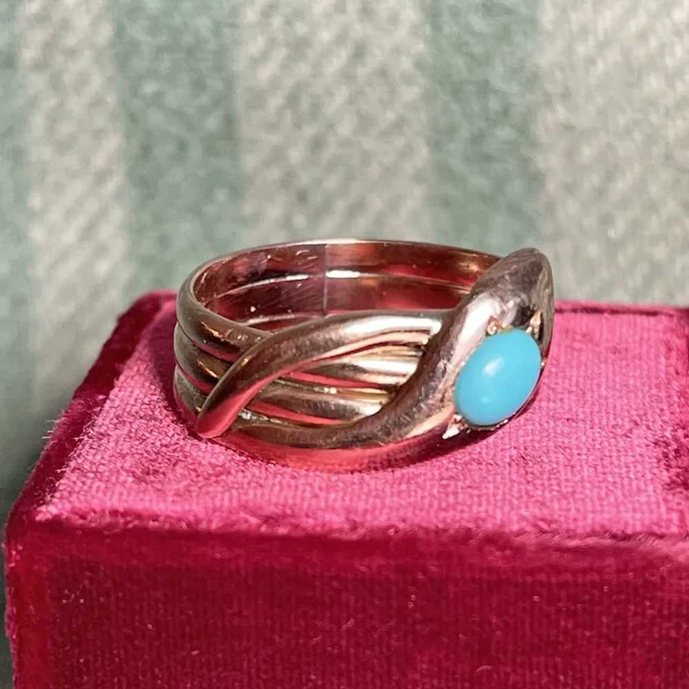 Edwardian 1911 Chester 9k Gold Snake Ring with Tu… - image 3