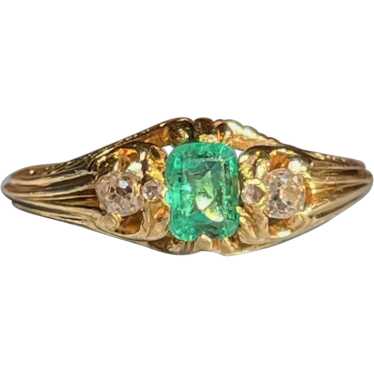 Victorian Emerald and Diamond Ring in 18K Gold, C… - image 1