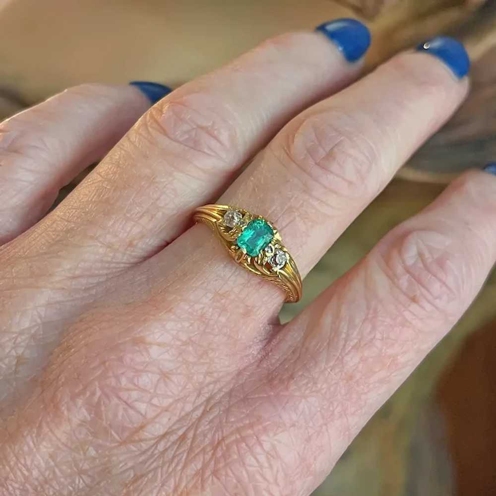 Victorian Emerald and Diamond Ring in 18K Gold, C… - image 2