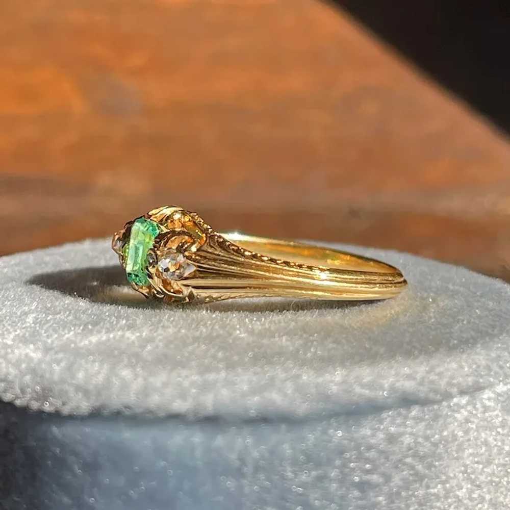 Victorian Emerald and Diamond Ring in 18K Gold, C… - image 5