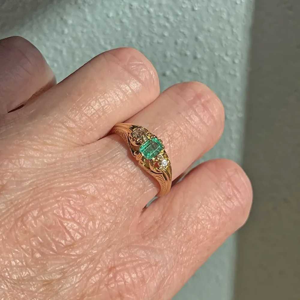 Victorian Emerald and Diamond Ring in 18K Gold, C… - image 7