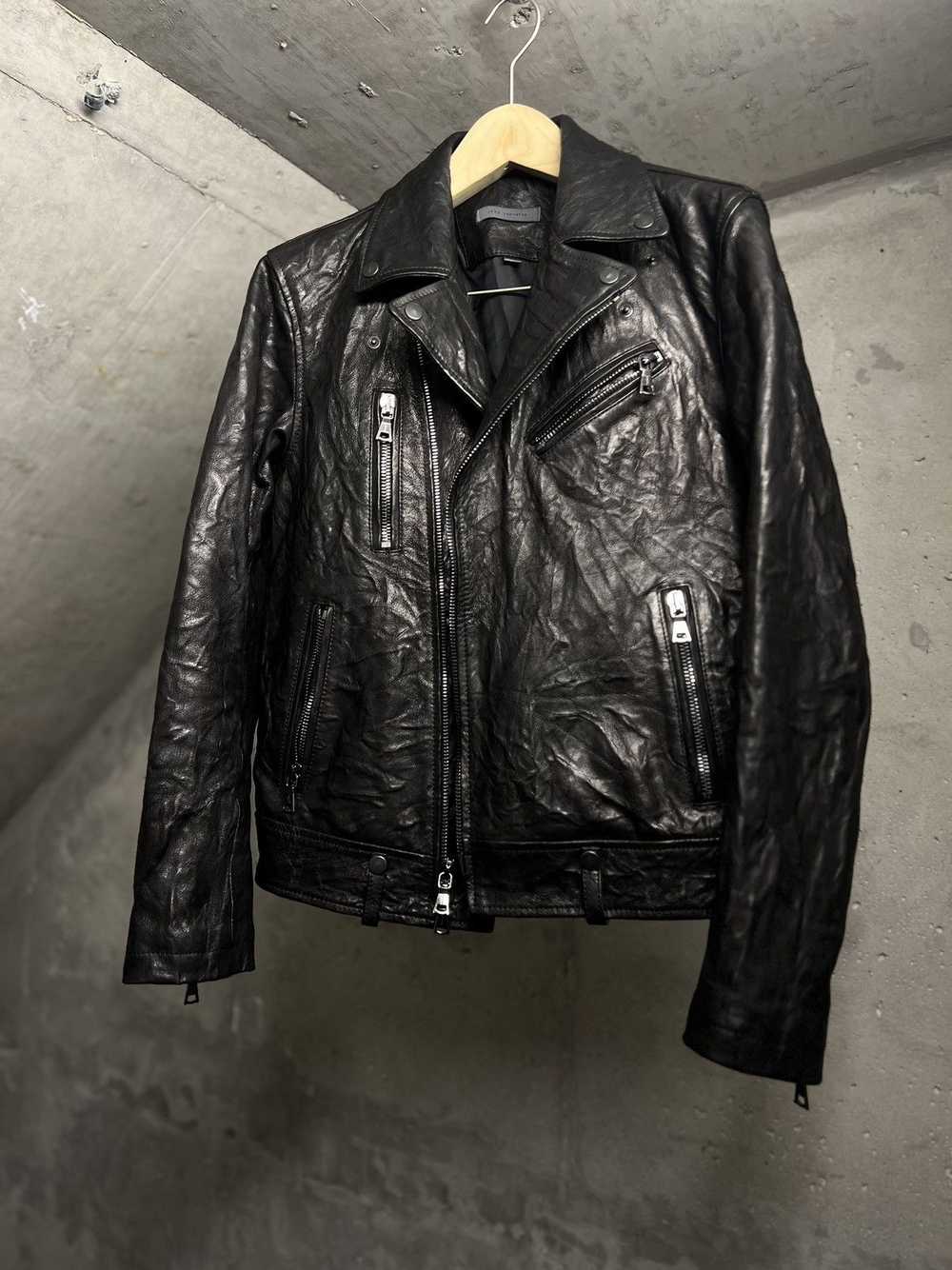 John Varvatos Crinkle leather biker jacket - image 2