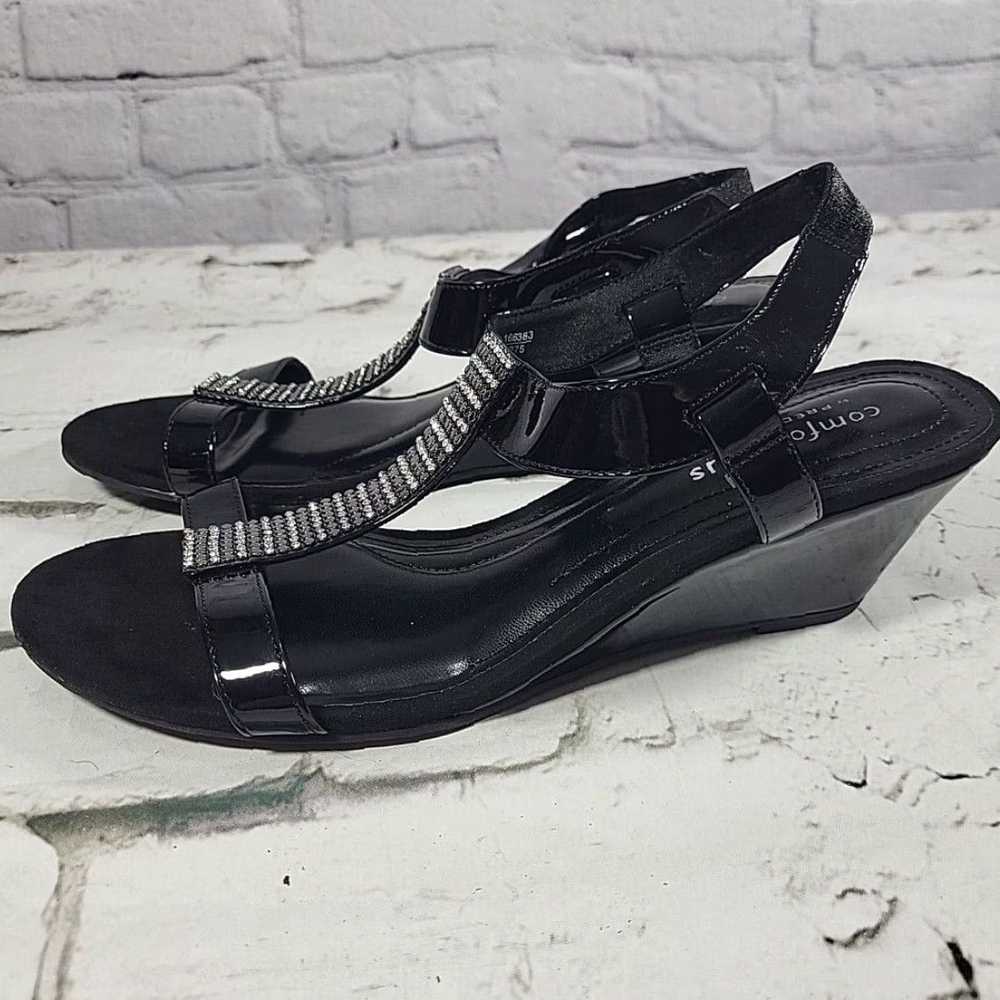 Vintage Black Wedge Heel Comfort Plus Ankle Strap… - image 3