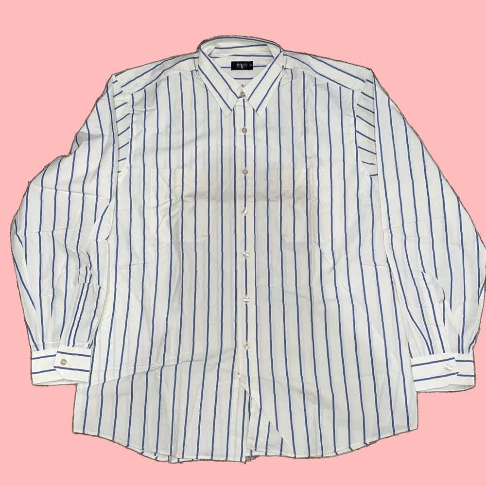 Hugo Boss Classic Fit Crew Neck White Striped Cot… - image 1