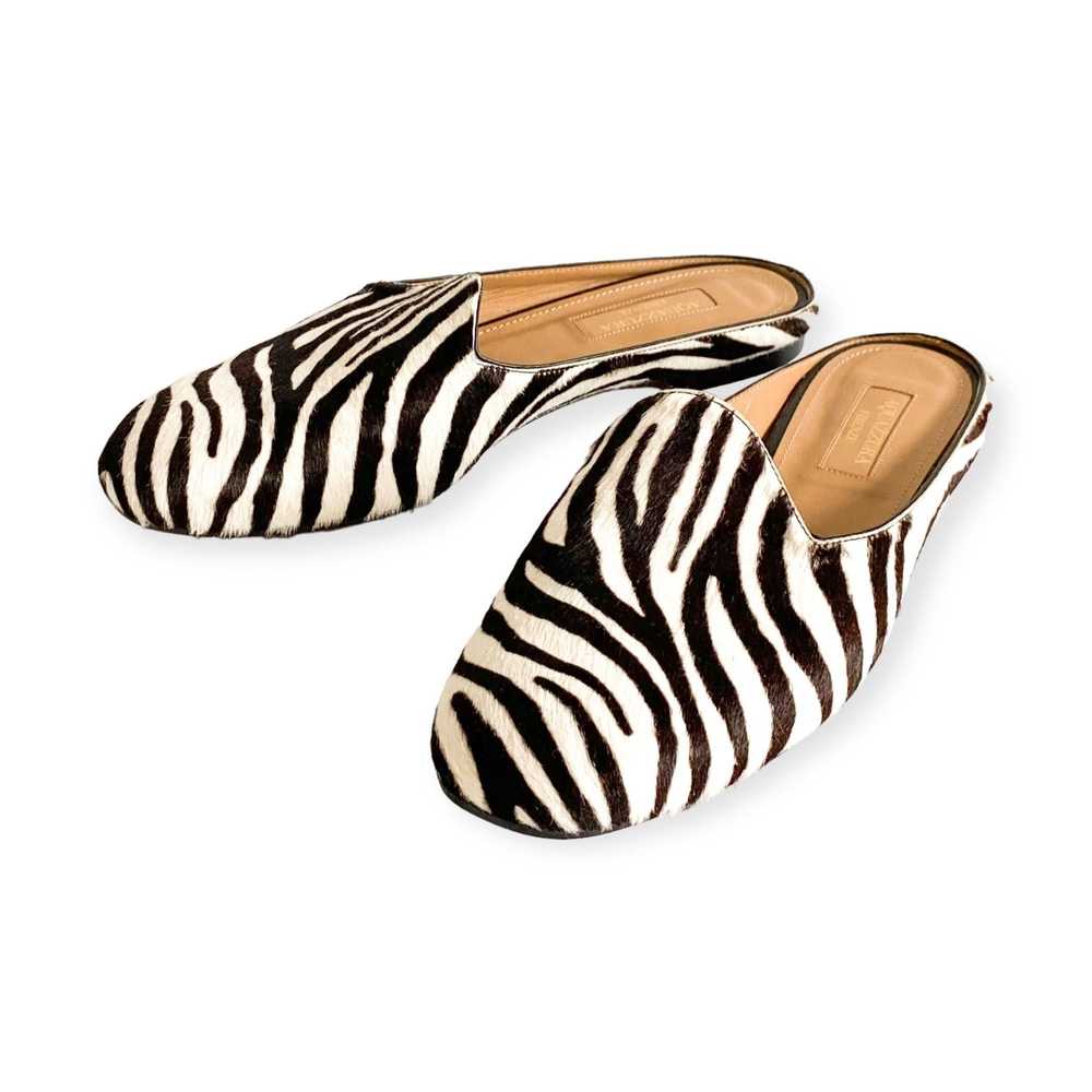 Aquazzura Aquazzura zebra print cow fur flat mule… - image 1