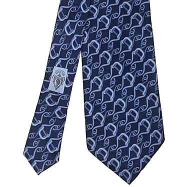 GUCCI Vintage Blue Black GG hotsell Logo Woven Silk Tie EUC