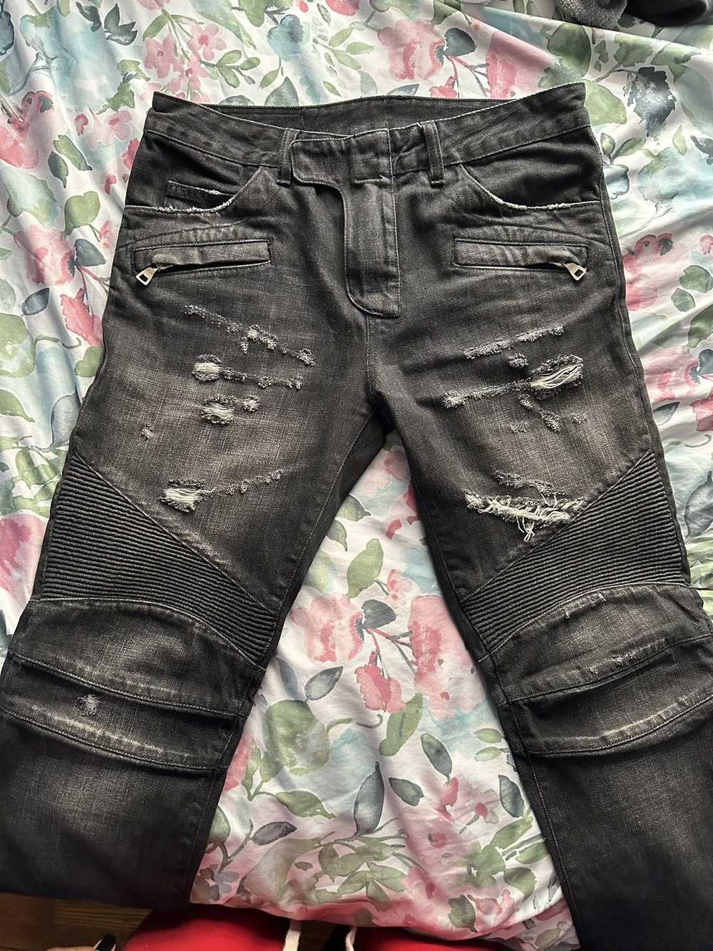 Balmain Balmain Distressed Biker Jeans - image 1