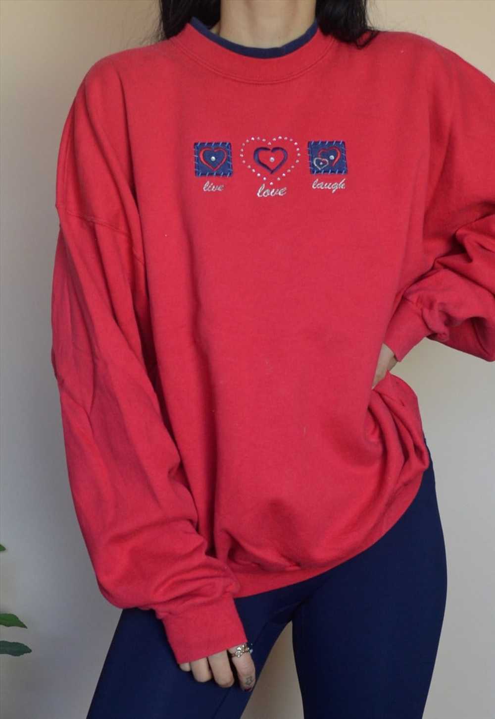 Vintage Christmas Sweatshirt Jumper w Live Love L… - image 2