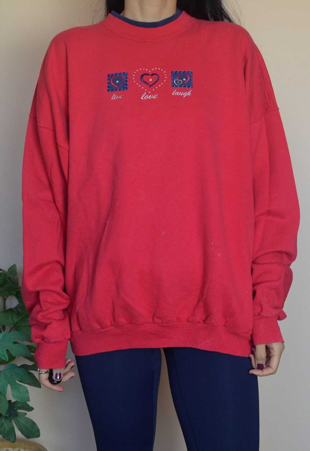 Vintage Christmas Sweatshirt Jumper w Live Love L… - image 3