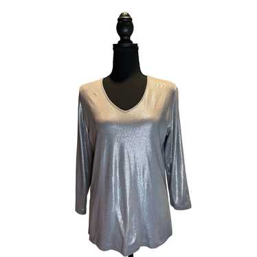 Chicos Chicos Silver Metallic 3/4 Sleeve,Top, Chic