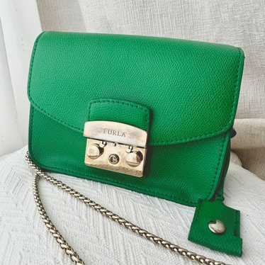 FURLA Metropolis Leather Chain Shoulder Bag Green