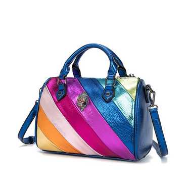 Color contrast patchwork rainbow hand bill shoulde