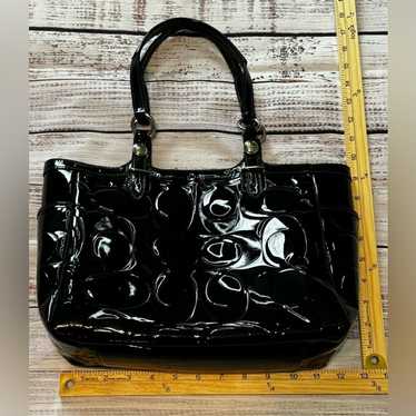 Coach Black Embossed Signature Logo Patent Leathe… - image 1