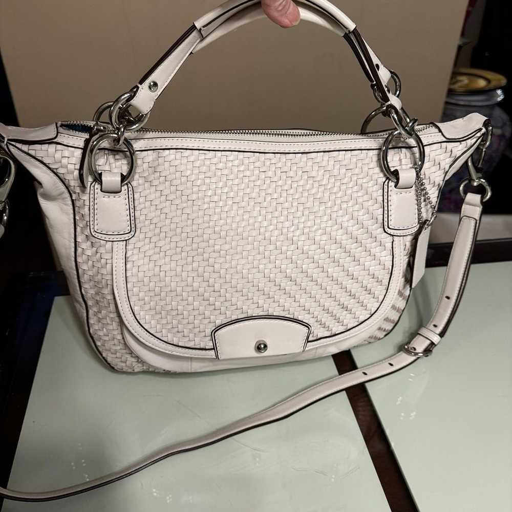 coach kristen woven leather convertible satchel s… - image 10