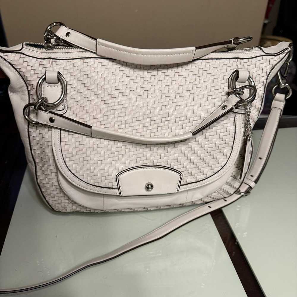 coach kristen woven leather convertible satchel s… - image 1