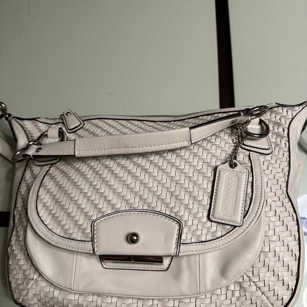 coach kristen woven leather convertible satchel s… - image 3