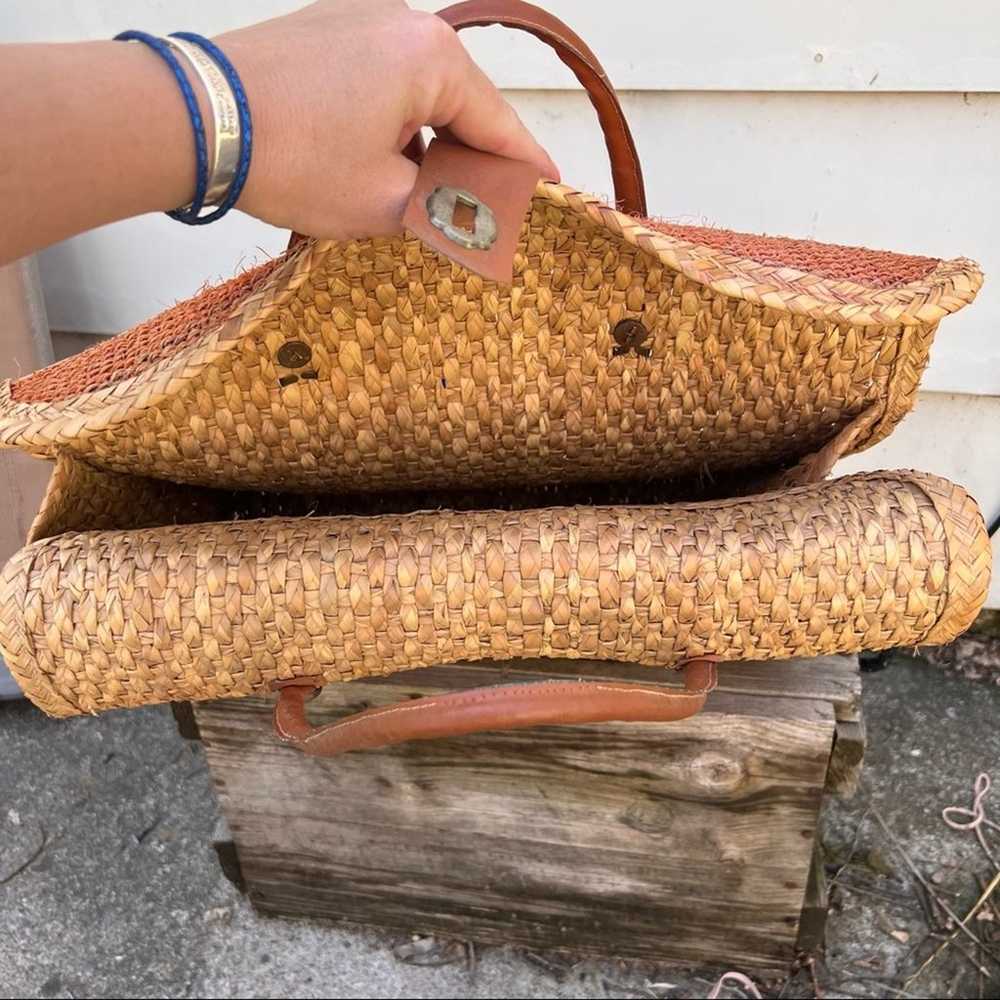 Vintage woven straw boho briefcase bag - image 3