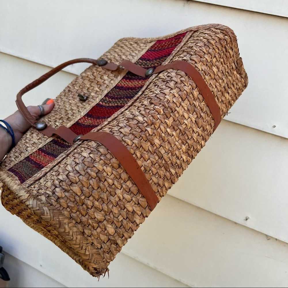 Vintage woven straw boho briefcase bag - image 4