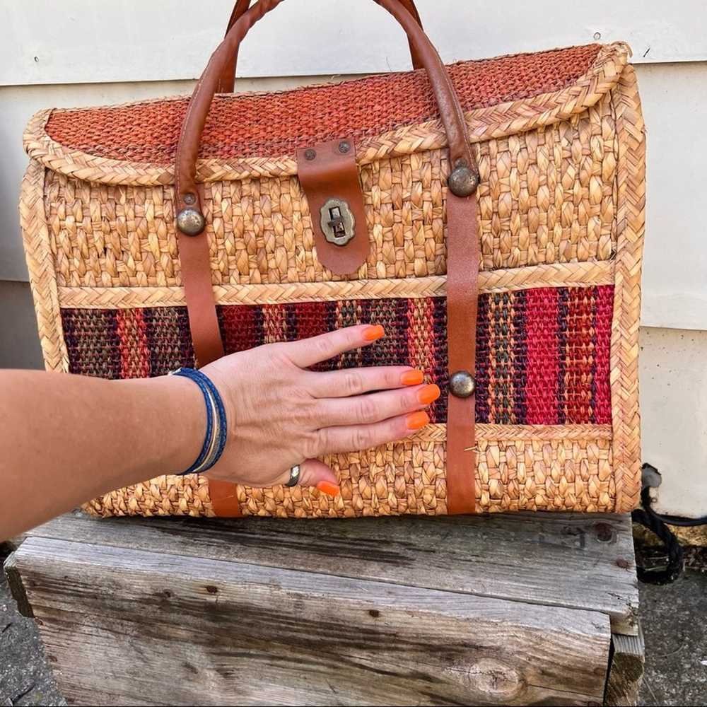 Vintage woven straw boho briefcase bag - image 5