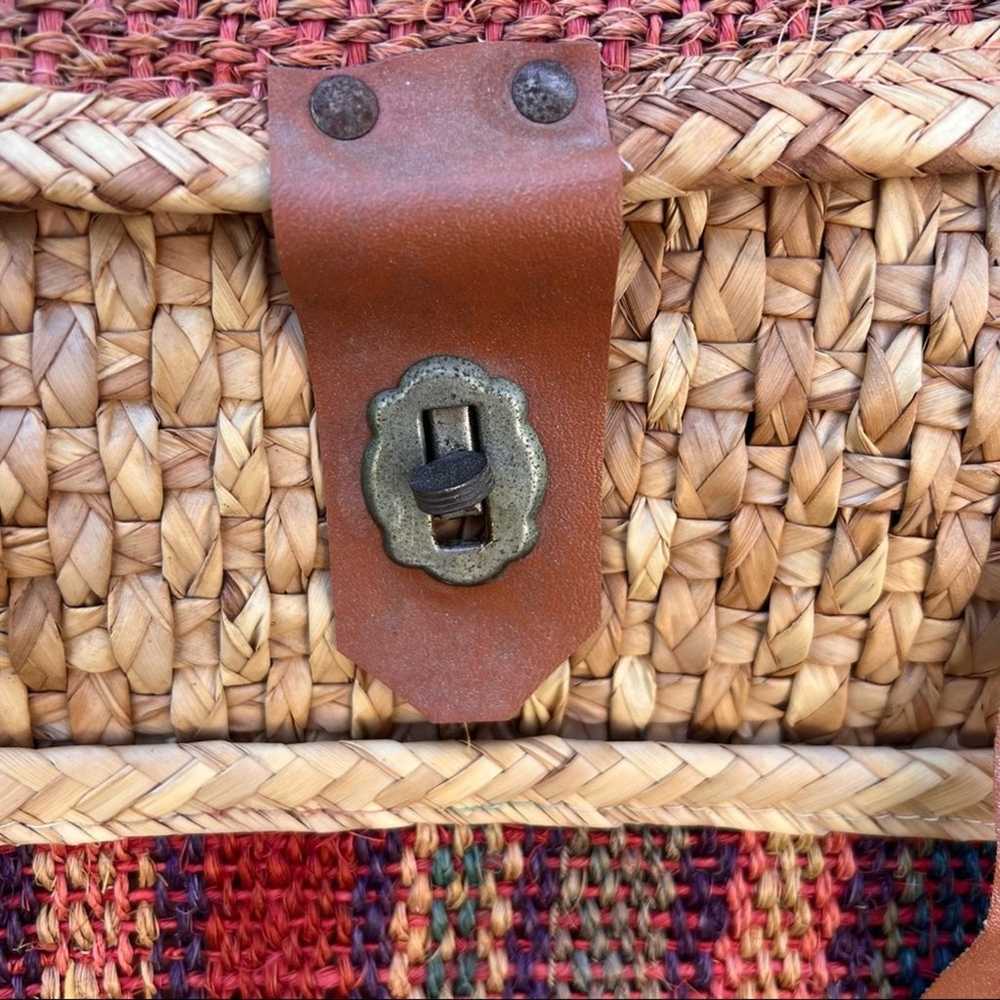 Vintage woven straw boho briefcase bag - image 7