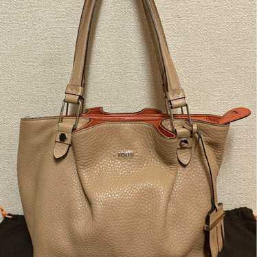 Tod's Flower Handbag Tote Bag Grain Leather Beige