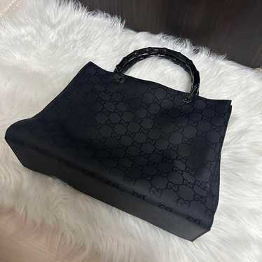 GUCCI Bamboo GG Pattern Tote Bag Black