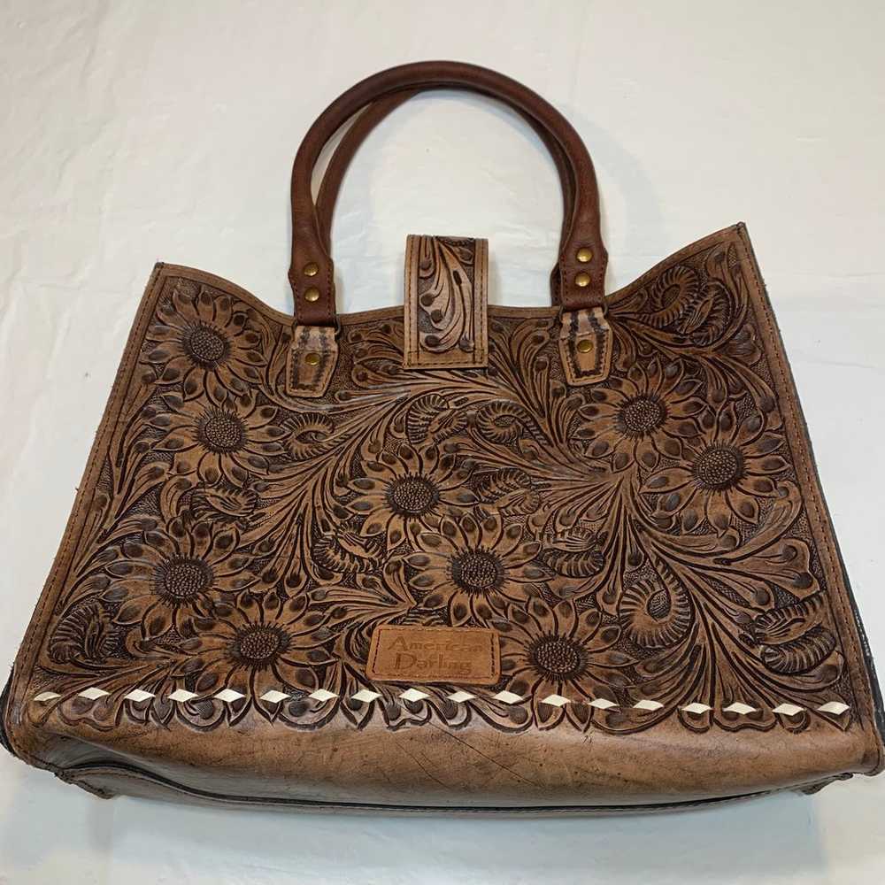 American Darling Large Crossbody Handbag Tooled L… - image 4