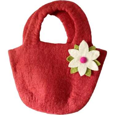 Handmade Wool Felt Purse  Red Green and White Flo… - image 1