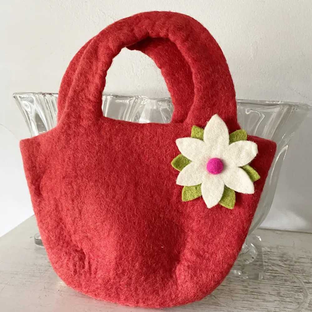 Handmade Wool Felt Purse  Red Green and White Flo… - image 2