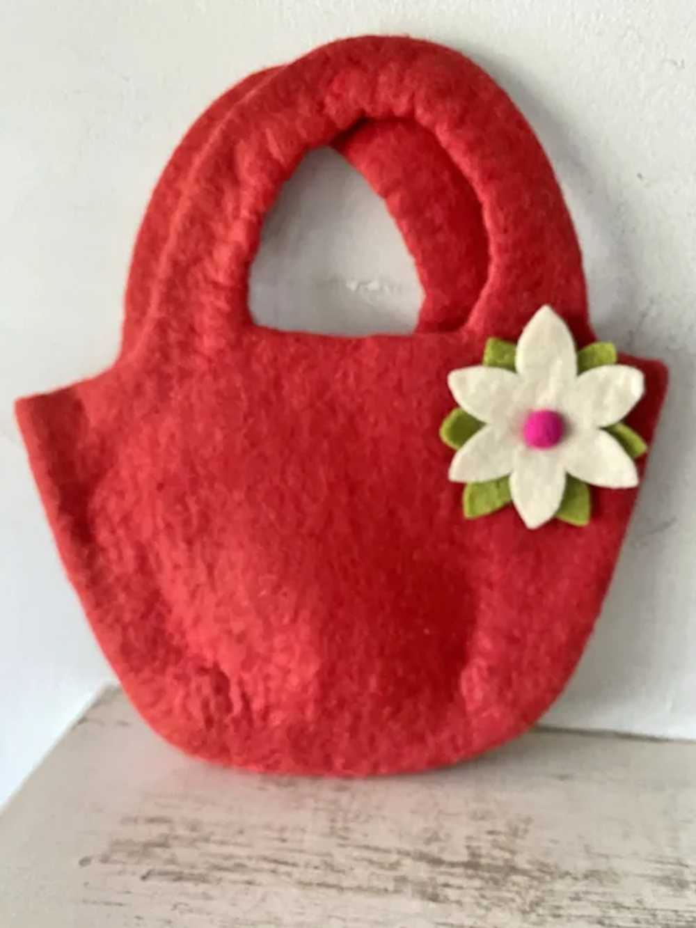 Handmade Wool Felt Purse  Red Green and White Flo… - image 3