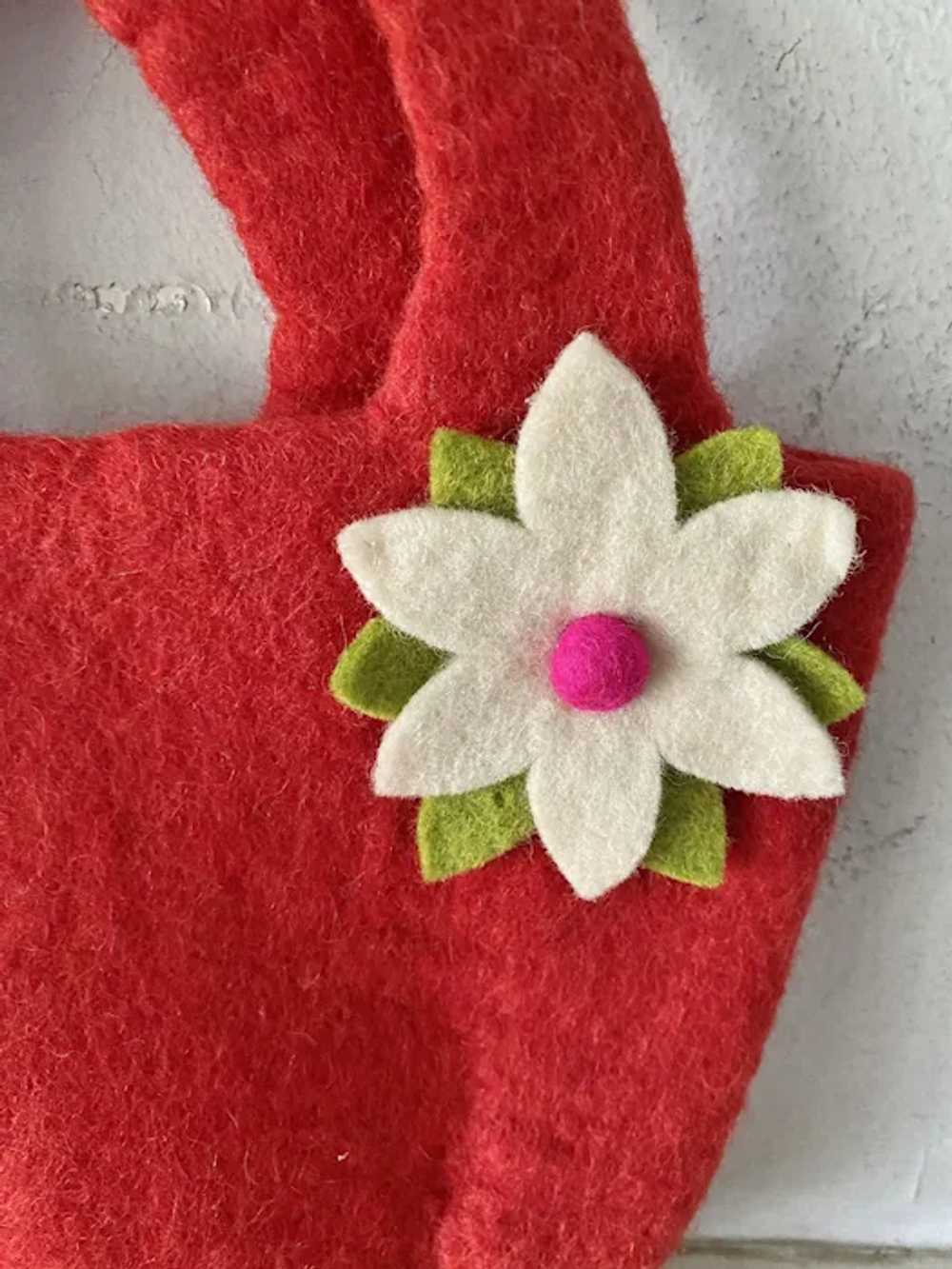 Handmade Wool Felt Purse  Red Green and White Flo… - image 5