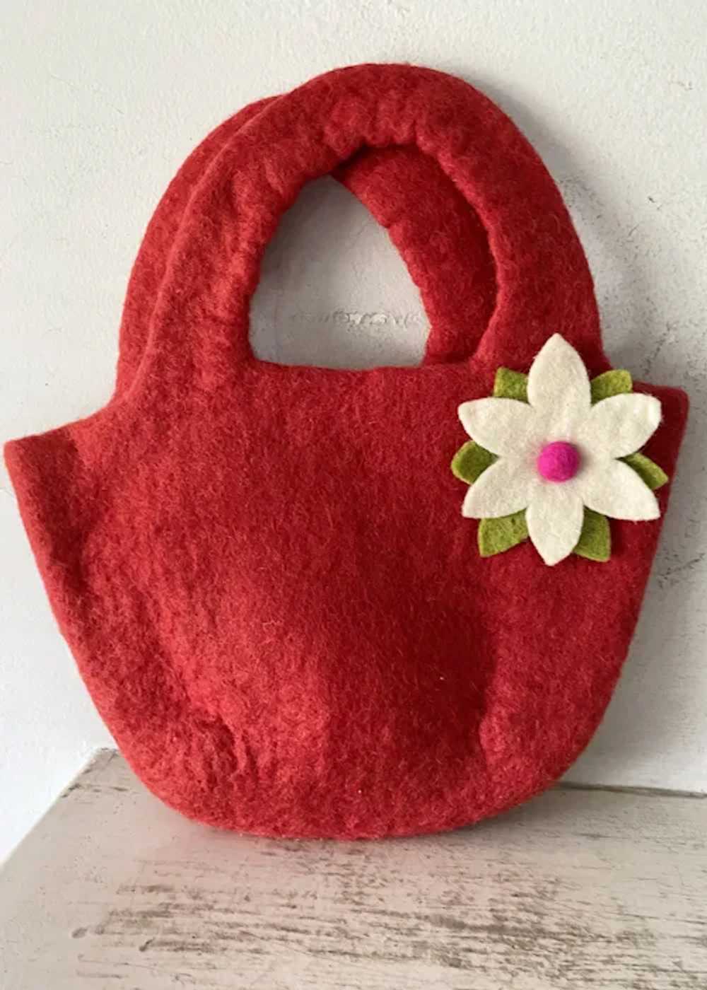 Handmade Wool Felt Purse  Red Green and White Flo… - image 8