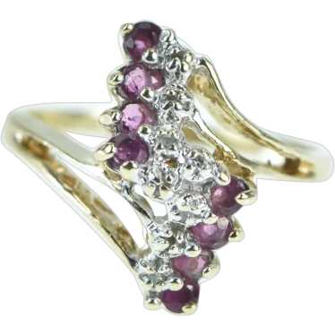 10K Ruby Diamond Vintage Zig Zag Cluster Ring Siz… - image 1