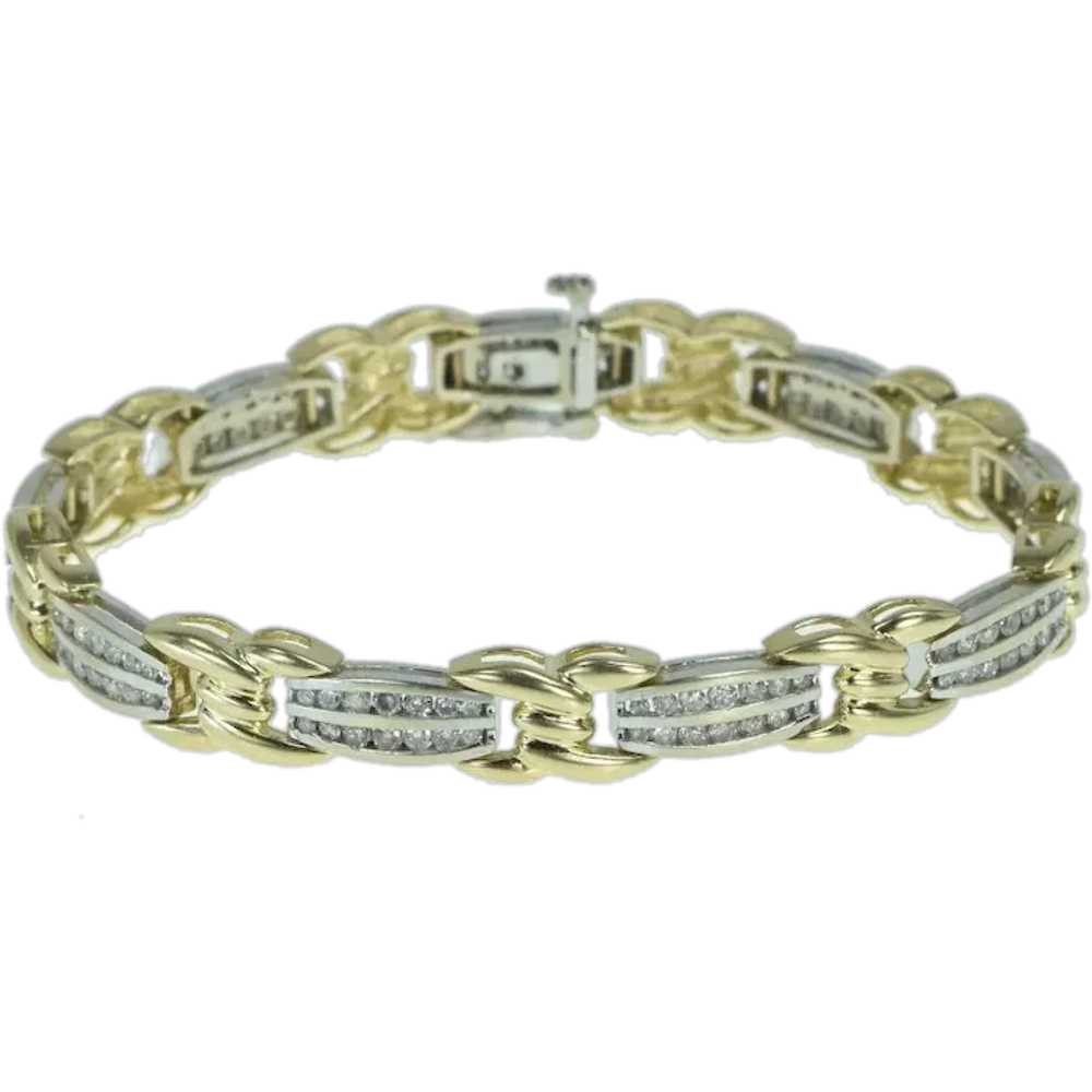 14K 2.25 Ctw Diamond Two Tone Twist Bar Link Brac… - image 1