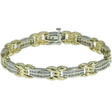 14K 2.25 Ctw Diamond Two Tone Twist Bar Link Brac… - image 1