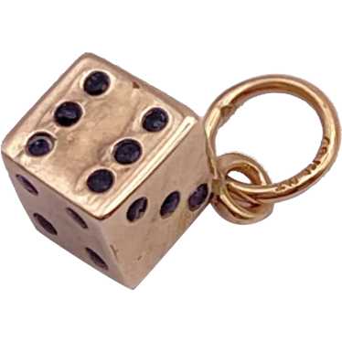 14K Solid Yellow Gold 3-D Single Game Dice Die Charm newest Pendant