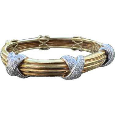 18K Yellow Gold and Diamond "X" Bangle - image 1