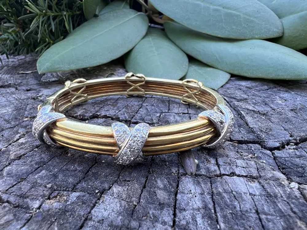 18K Yellow Gold and Diamond "X" Bangle - image 2